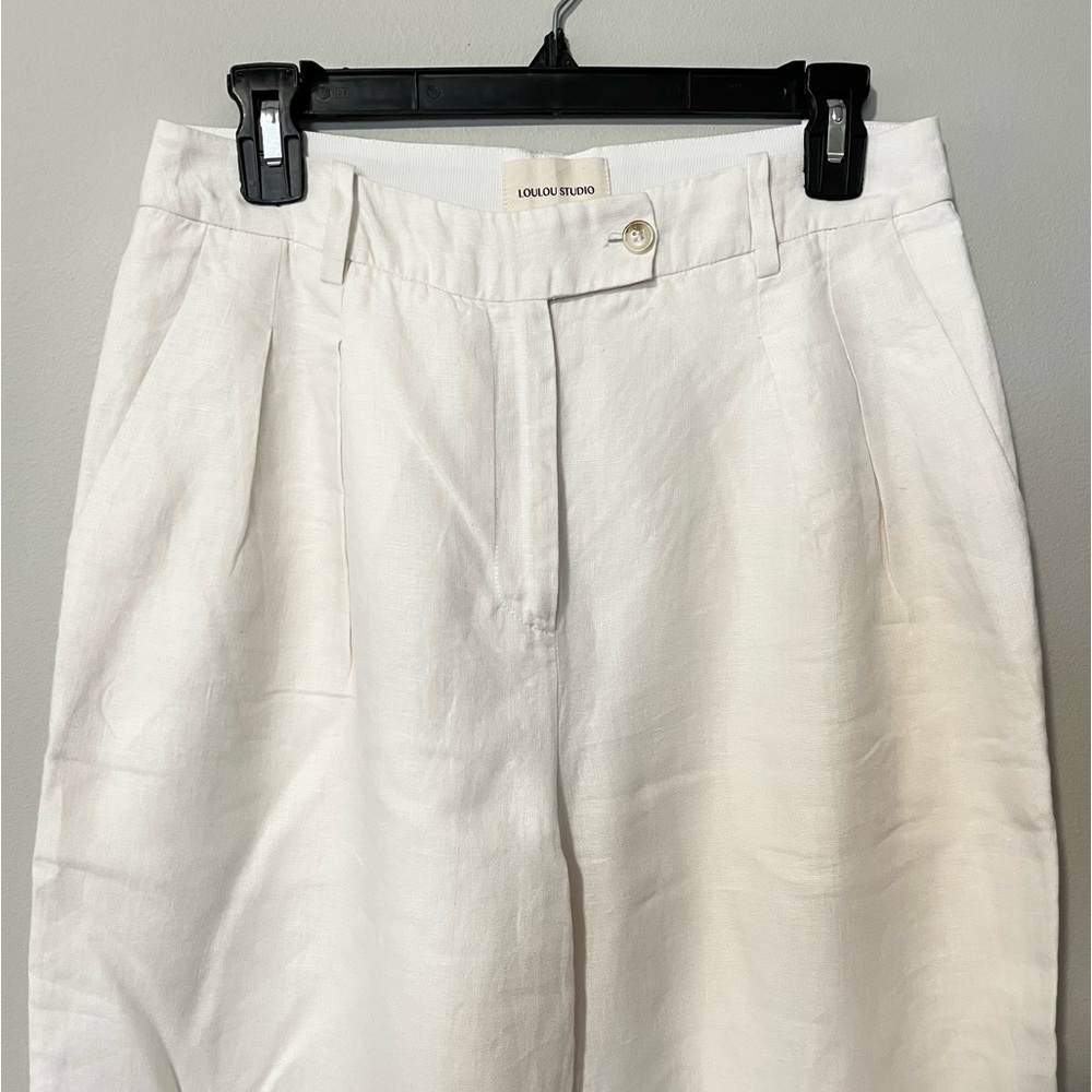 Loulou Studio Off-white Linen Bidong Trousers M - Picture 3 of 7